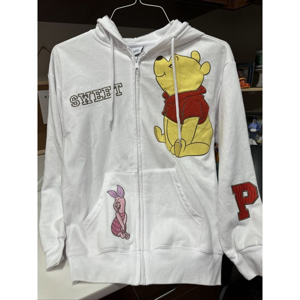 Disney Winnie The Pooh Women's Size‎ XS Full Zip Embroidered White Hoodie